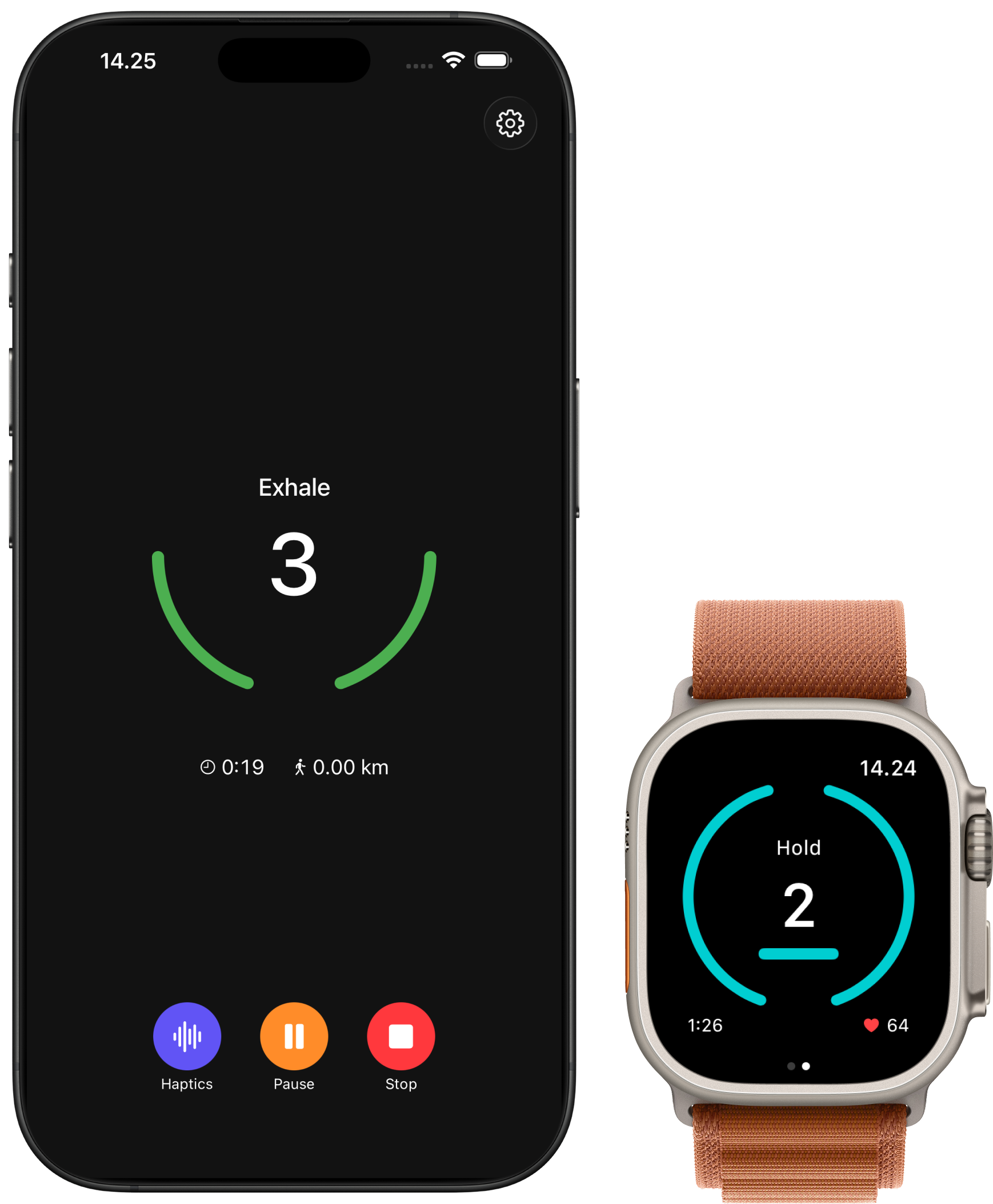 Pust Focus active breathing session on iPhone and Apple Watch