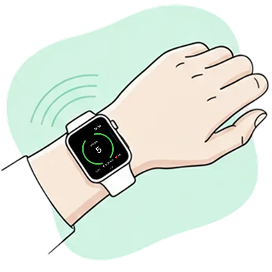 Close-up of Apple Watch on wrist with haptic vibration waves during a breathing session